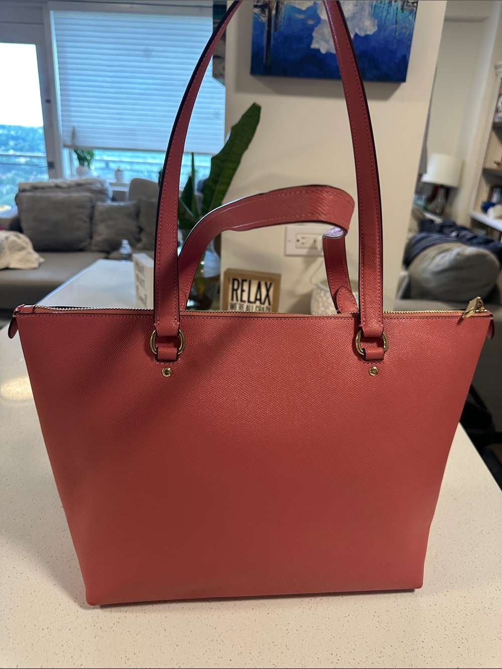 Coach Coral Pink Saffiano Leather Tote with Front Zip - Picture 5 of 11